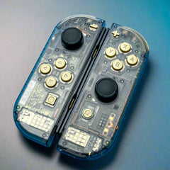 Custom Joy-Cons Retro Clear with Matte Brass-Finish Buttons Nintendo Switch Gaming Controllers