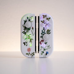 Flowers Vines & Laurels Joy-Cons Mod with White Backlit LED - Nintendo Switch Special Edition Floral Watercolor Custom Controllers