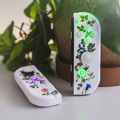 Flowers Vines & Laurels Joy-Cons Mod with White Backlit LED - Nintendo Switch Special Edition Floral Watercolor Custom Controllers