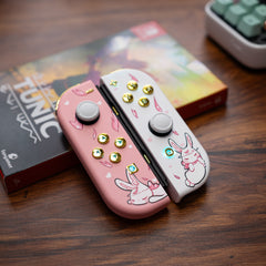 Sleepy Bunny Switch Joycons GTZ x IlustraKarla Custom Nintendo Gaming Controllers with LED Backlit buttons