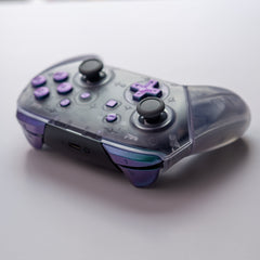 Nintendo Switch “Purple Reign” Pro-Controller Custom Clear Shells With Iridescent Purple And Blue Buttons