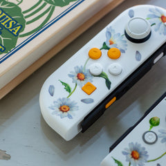 Floral Joy-Cons with Beautiful Daisies and Yellow Buttons Nintendo Switch Gaming Controllers