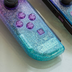 Cosmic Glitter Joy-Cons Clear Purple and Emerald Nintendo Switch Gaming Controllers