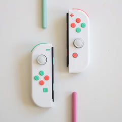 Custom JoyCons Nintendo Switch Joy-Con Controller Mods White with Mint and Coral Pink Buttons