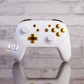 Nintendo Switch Pro Controller Mod White with Gold Buttons Elegant Minimalistic Customized Controller