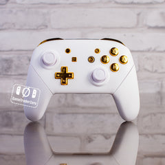 Nintendo Switch Pro Controller Mod White with Gold Buttons Elegant Minimalistic Customized Controller