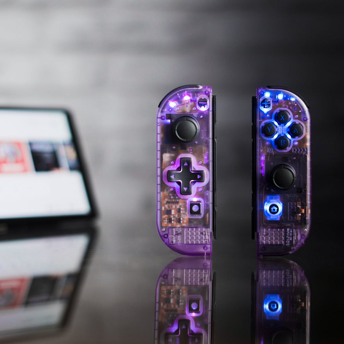Atomic Purple Joy-Con LED Mod Custom Nintendo Switch Controllers Backlit Buttons with D-Pad