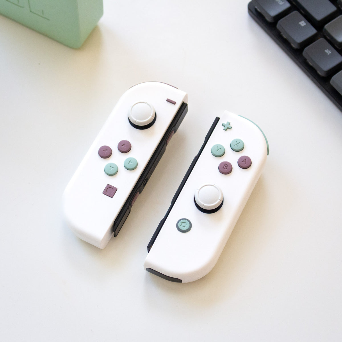 Custom JoyCons Nintendo Switch Joy-Con Controller Mods White with Grey Violet and Cyan Buttons