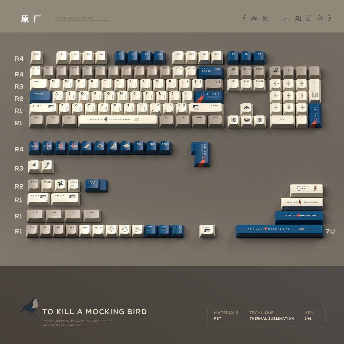 To Kill A Mocking Bird Dye Sublimation PBT Cherry Profile  Keycaps