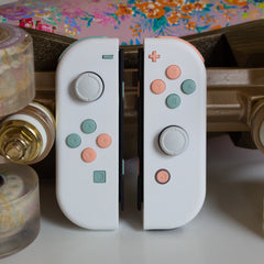Custom JoyCons Nintendo Switch Joy-Con Controller Mods White with Peach and Cyan Pastel Buttons