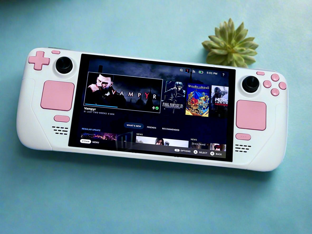 Customized Steam Deck Handheld Gaming Computer By Valve White & Peachy Pink
