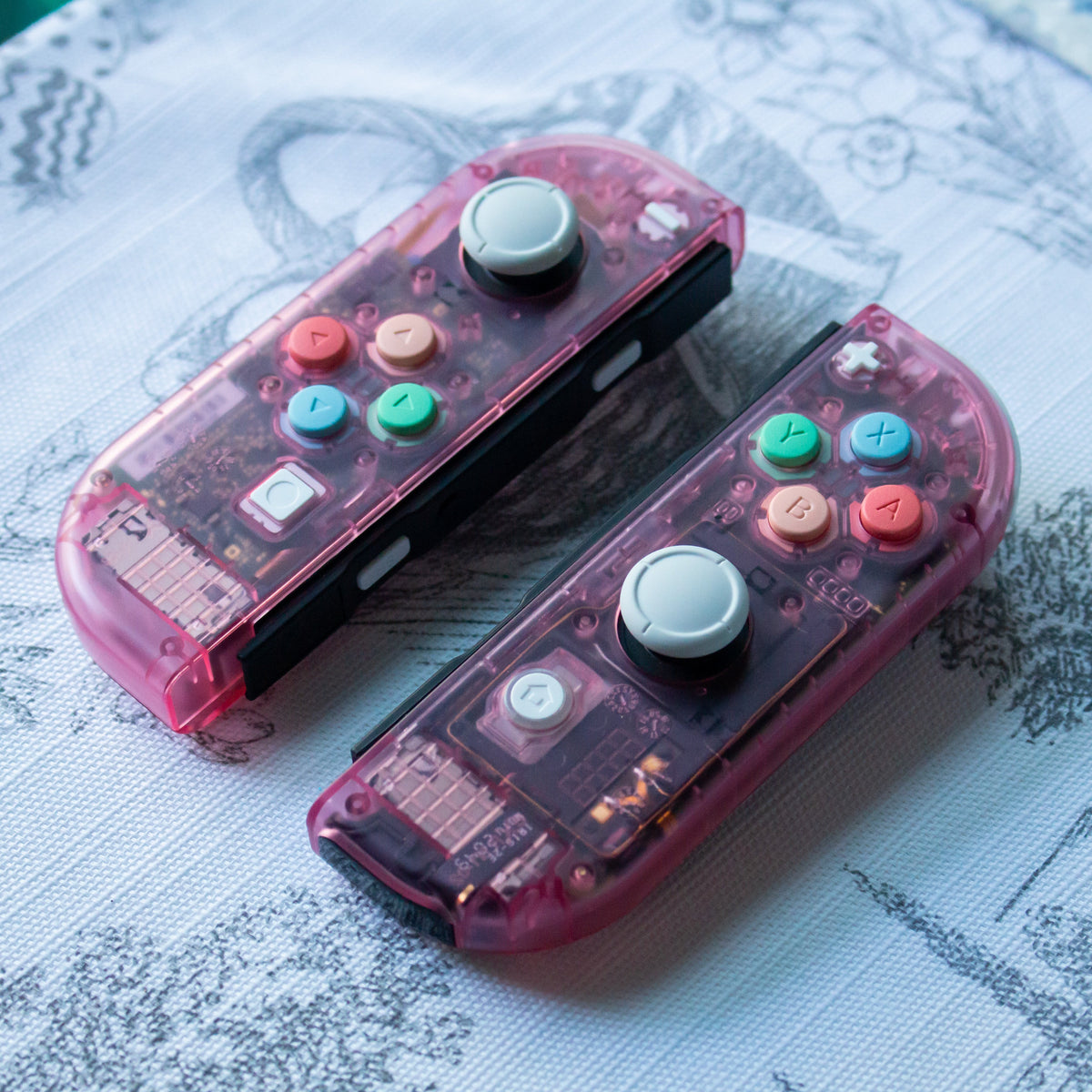 Pastel SNES Custom JoyCons Nintendo Switch Joy-Con Controller Mods Clear Pink with Pastel Buttons