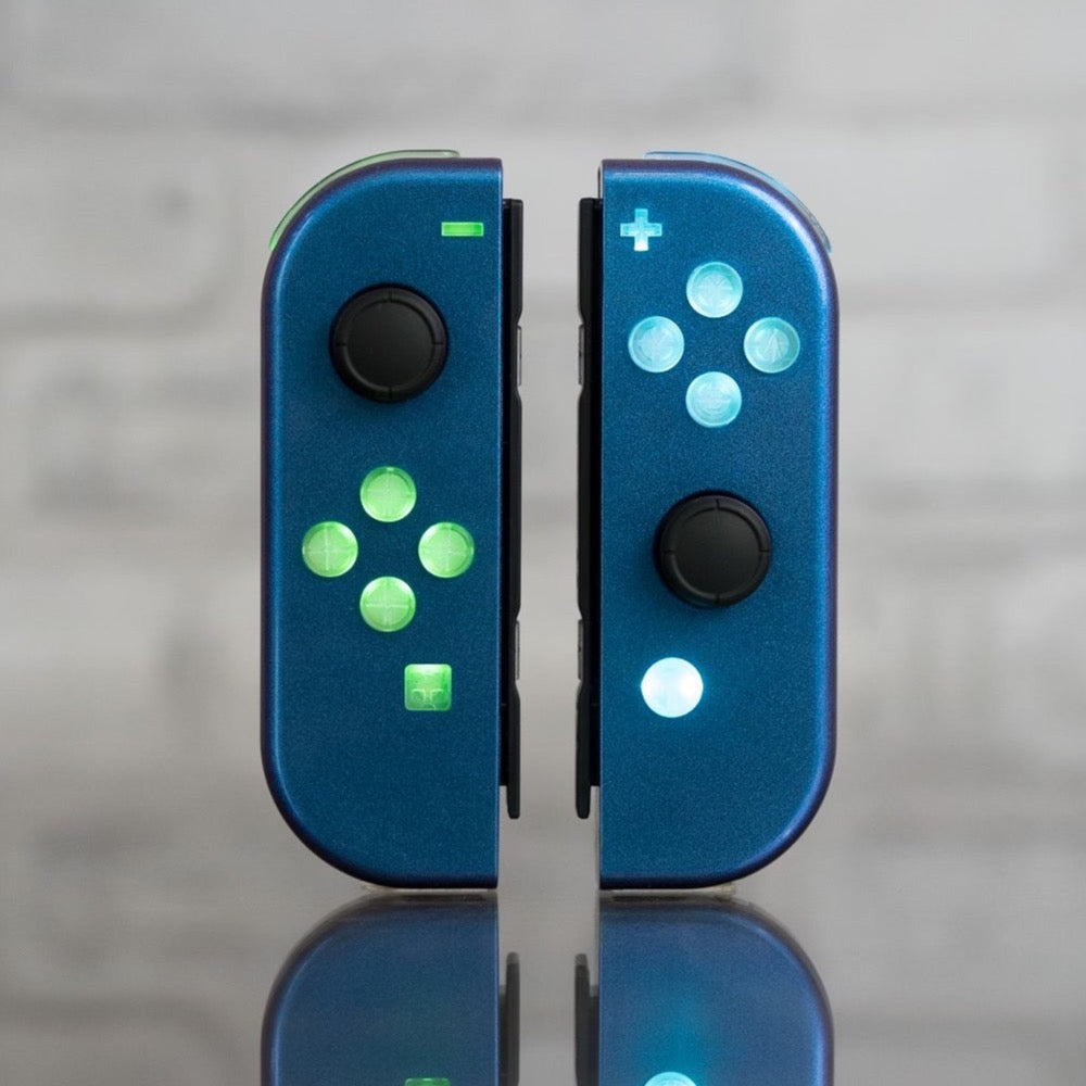Color Shifting Custom LED Joy-Cons Purple/Blue Mod with Backlit Buttons for the Nintendo Switch