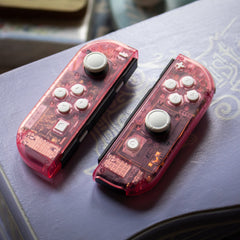 Custom JoyCons Nintendo Switch Clear Pink Joy-Con Controller Mod with White Buttons