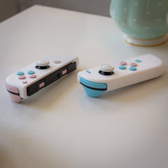 Custom JoyCons Nintendo Switch Joy-Con Controller Mods White with Pink and Blue Pastel Buttons