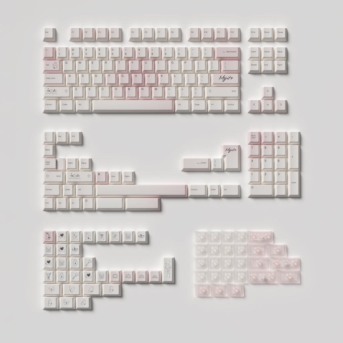 White Peach Mojito Cherry Profile Dye Sublimation PBT Keycaps