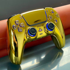 Custom PS5 Controller Chrome Gold with Backlit LED Buttons