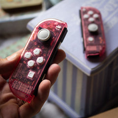 Custom JoyCons Nintendo Switch Clear Pink Joy-Con Controller Mod with White Buttons