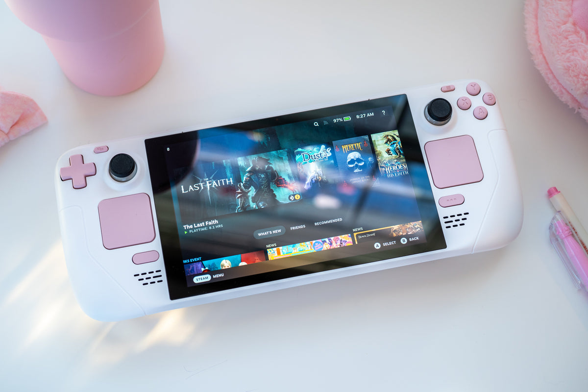 Customized Steam Deck Handheld Gaming Computer By Valve White & Pastel Pink