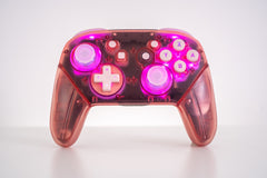 CUSTOM Pro Controller Nintendo SWITCH Controller Mod Clear Pink with LED Backlit Pink Buttons
