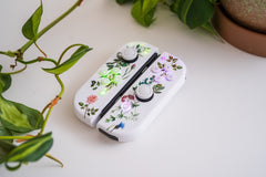Flowers Vines & Laurels Joy-Cons Mod with White Backlit LED - Nintendo Switch Special Edition Floral Watercolor Custom Controllers