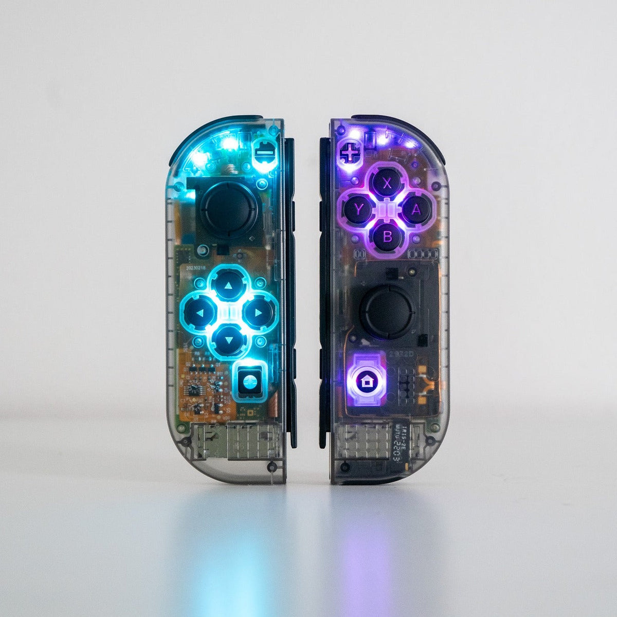 N64-Era Inspired Smoke Clear Joy-Cons with Custom LED Backlit Buttons for Nintendo Switch