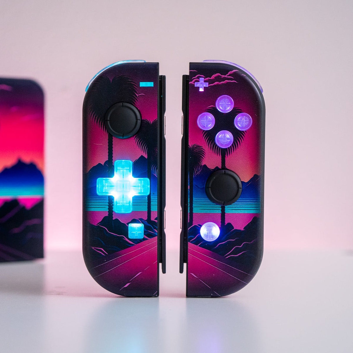 Synthwave Joy-Cons with LED Backlit Buttons Nintendo Switch Joy-Con Controller Retro Gaming Mod