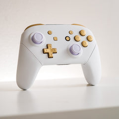Nintendo Switch Pro Controller Mod White with Brushed Gold Buttons Elegant Minimalistic Customized Controller