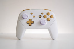 Nintendo Switch Pro Controller Mod White with Brushed Gold Buttons Elegant Minimalistic Customized Controller