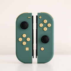 Custom Pine Green Joy-Cons for Nintendo Switch with Matte Brass Buttons