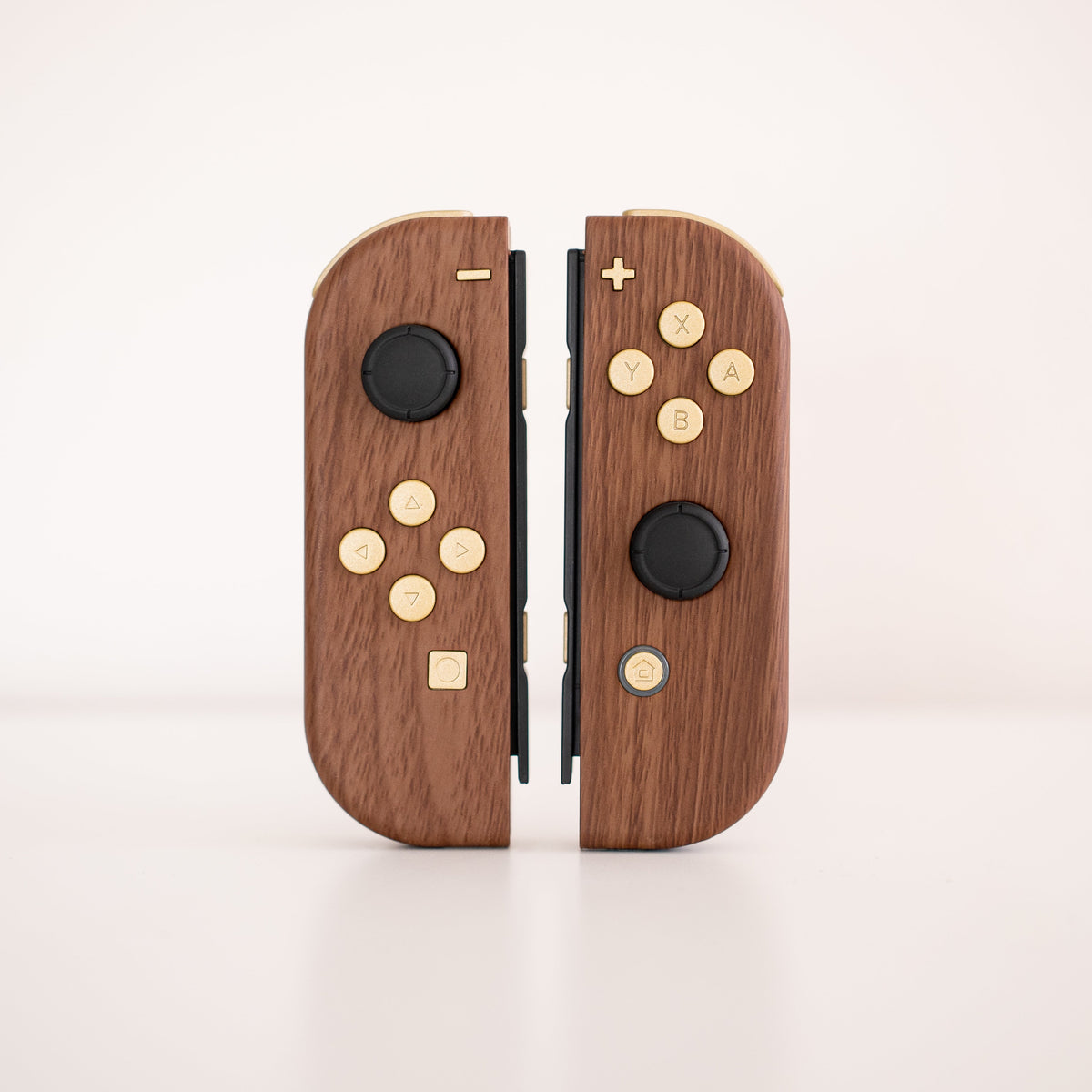 Custom Wooden Joy-Cons with Matte Brass Finish Buttons Nintendo Switch Controller Mods