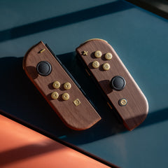 Custom Wooden Joy-Cons with Matte Brass Finish Buttons Nintendo Switch Controller Mods