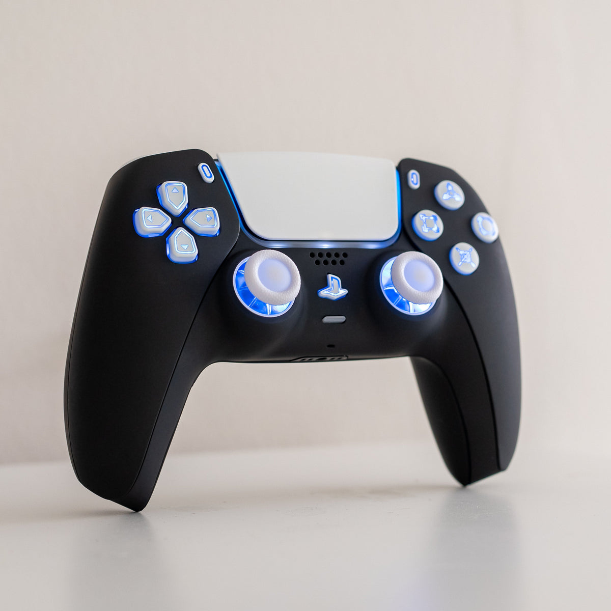 Black & White PS5 LED Controller Custom Gaming Controller with White Backlit Buttons RGB