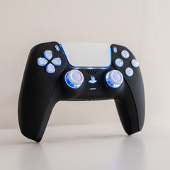 Black & White PS5 LED Controller Custom Gaming Controller with White Backlit Buttons RGB