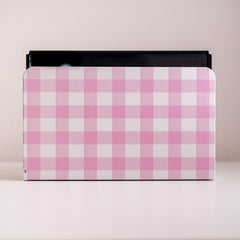 Custom Nintendo Switch Dock Cover Pink Gingham Pattern