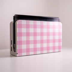 Custom Nintendo Switch Dock Cover Pink Gingham Pattern
