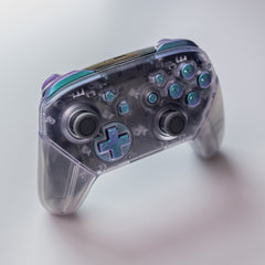 Nintendo Switch “Purple Reign” Pro-Controller Custom Clear Shells With Iridescent Purple And Blue Buttons
