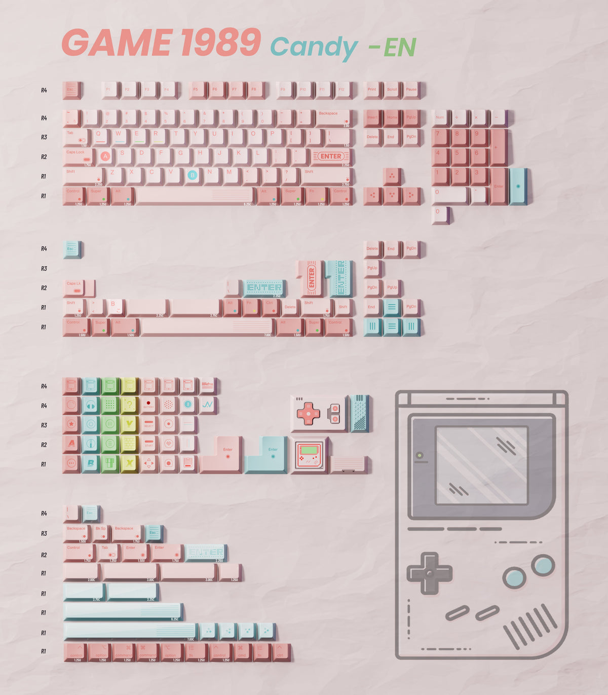 GAME 1989 CANDY KEYCAPS CHERRY PROFILE DYE SUBLIMATION PBT