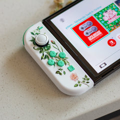 Flowers Vines & Laurels Joy-Cons Mod with Mint Buttons Nintendo Switch Special Edition Floral Watercolor Custom Controllers