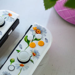 Floral Joy-Cons with Beautiful Daisies and Yellow Buttons Nintendo Switch Gaming Controllers