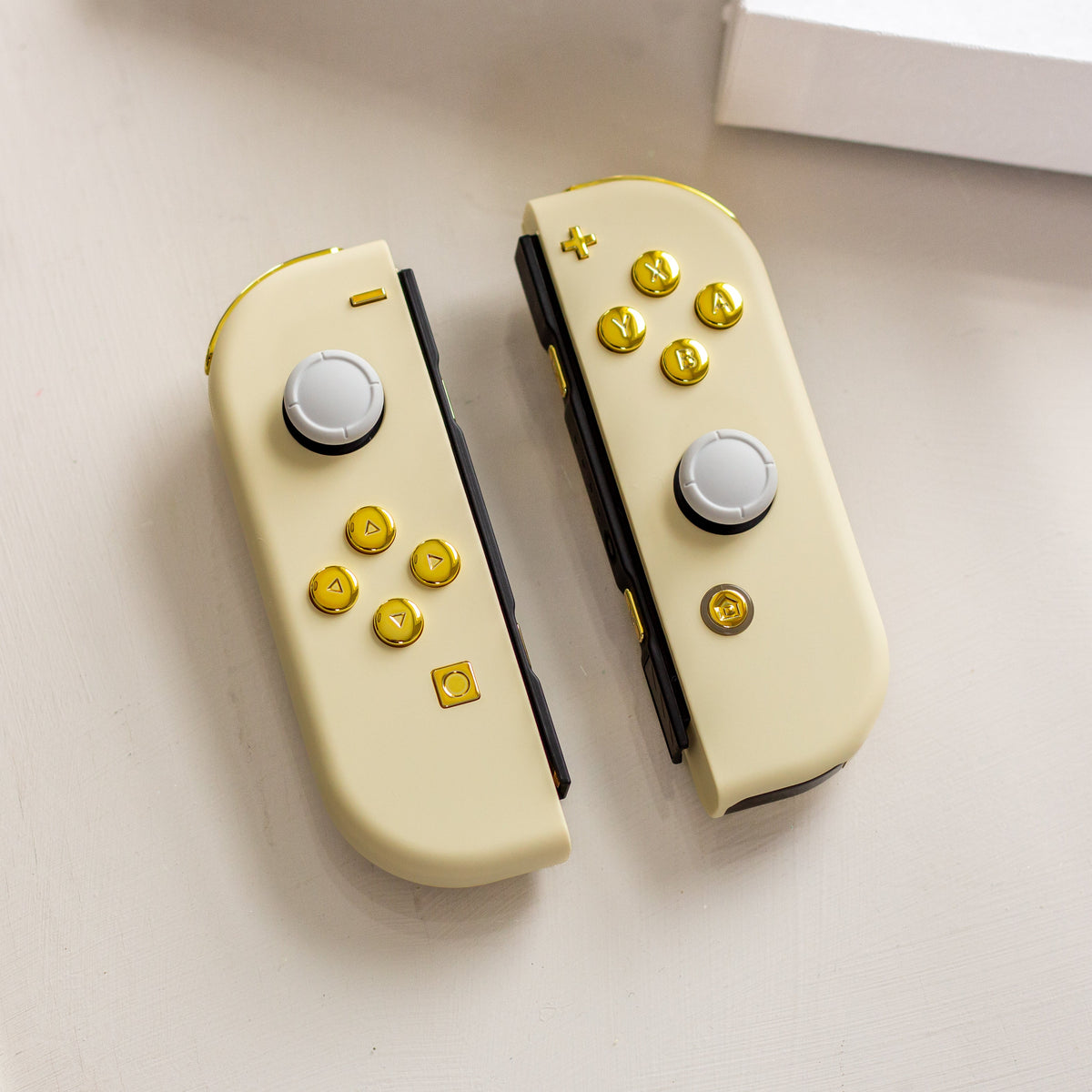 Cream Custom Joy-Cons With Gold Chrome Buttons Nintendo Switch Gaming Controllers