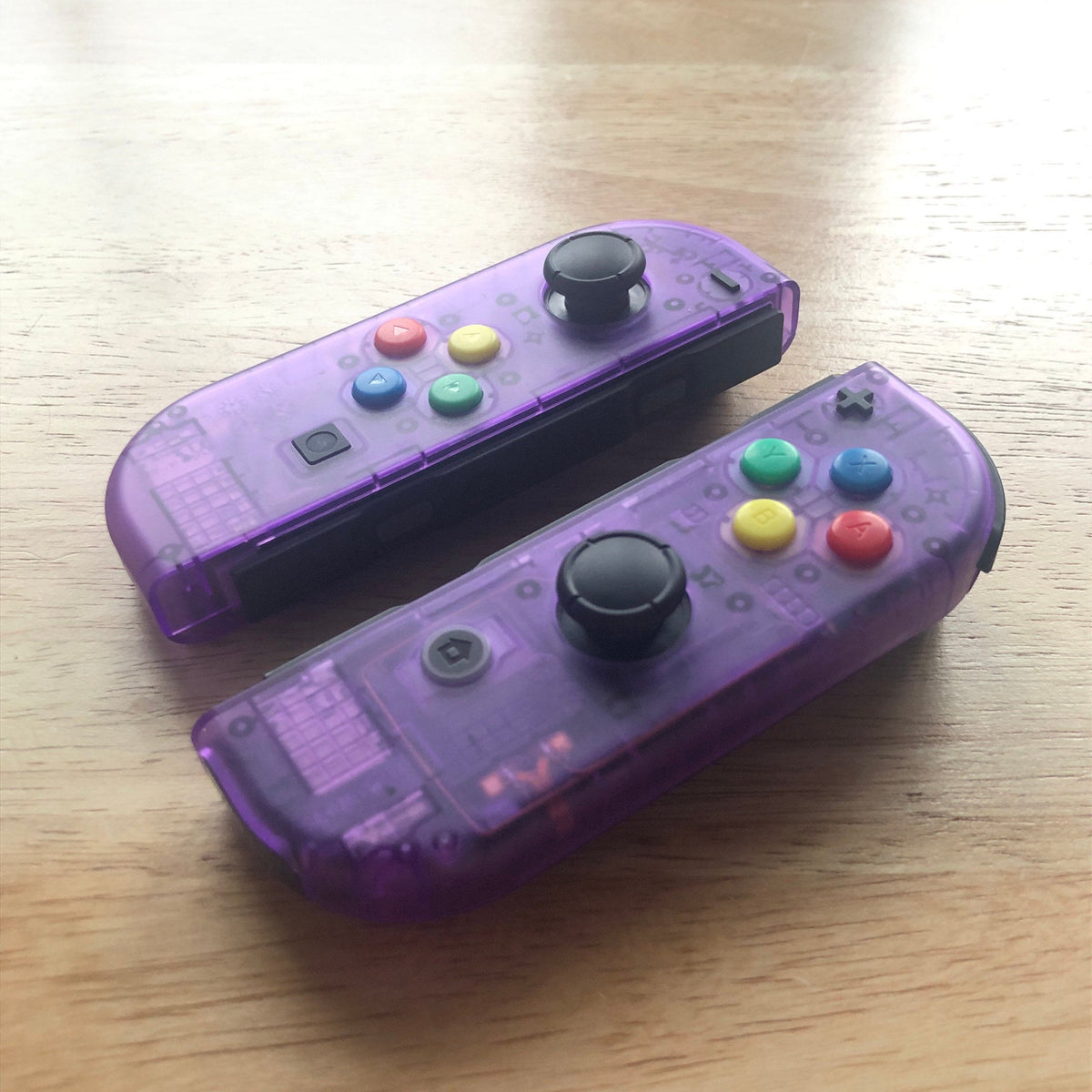 Custom Nintendo Switch Clear Joy-Con Controllers Atomic Purple D-Pad SNES Buttons