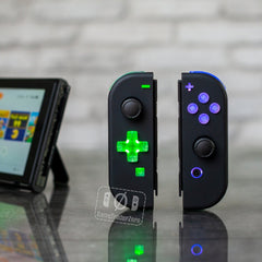Custom Nintendo Switch Joy-Con Controllers Black LED MOD Backlit Buttons and Clear D-Pad Option