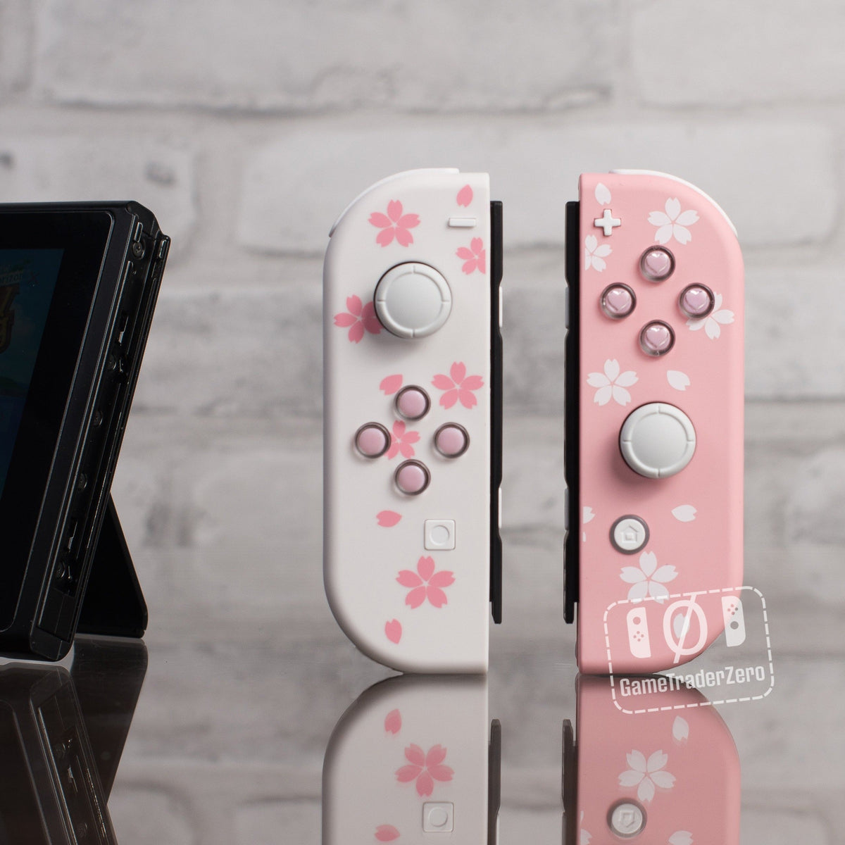 Sakura Flowers Joy-Con Mod with Pink Hearts Candy Buttons Pink and White Nintendo SWITCH Controllers