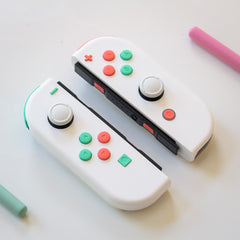 Custom JoyCons Nintendo Switch Joy-Con Controller Mods White with Mint and Coral Pink Buttons