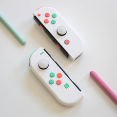 Custom JoyCons Nintendo Switch Joy-Con Controller Mods White with Mint and Coral Pink Buttons
