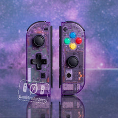 Custom Nintendo Switch Clear Joy-Con Controllers Atomic Purple D-Pad SNES Buttons
